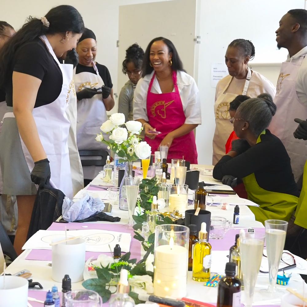 Tribal Unicorn Candle Making Workshop - Attendees laughing